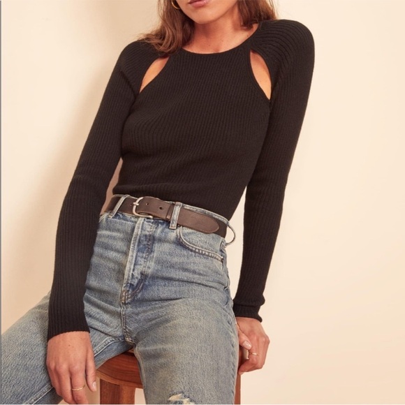 Reformation Basilica Cashmere Sweater Cutout Slim Black Medium EUC - Picture 1 of 7